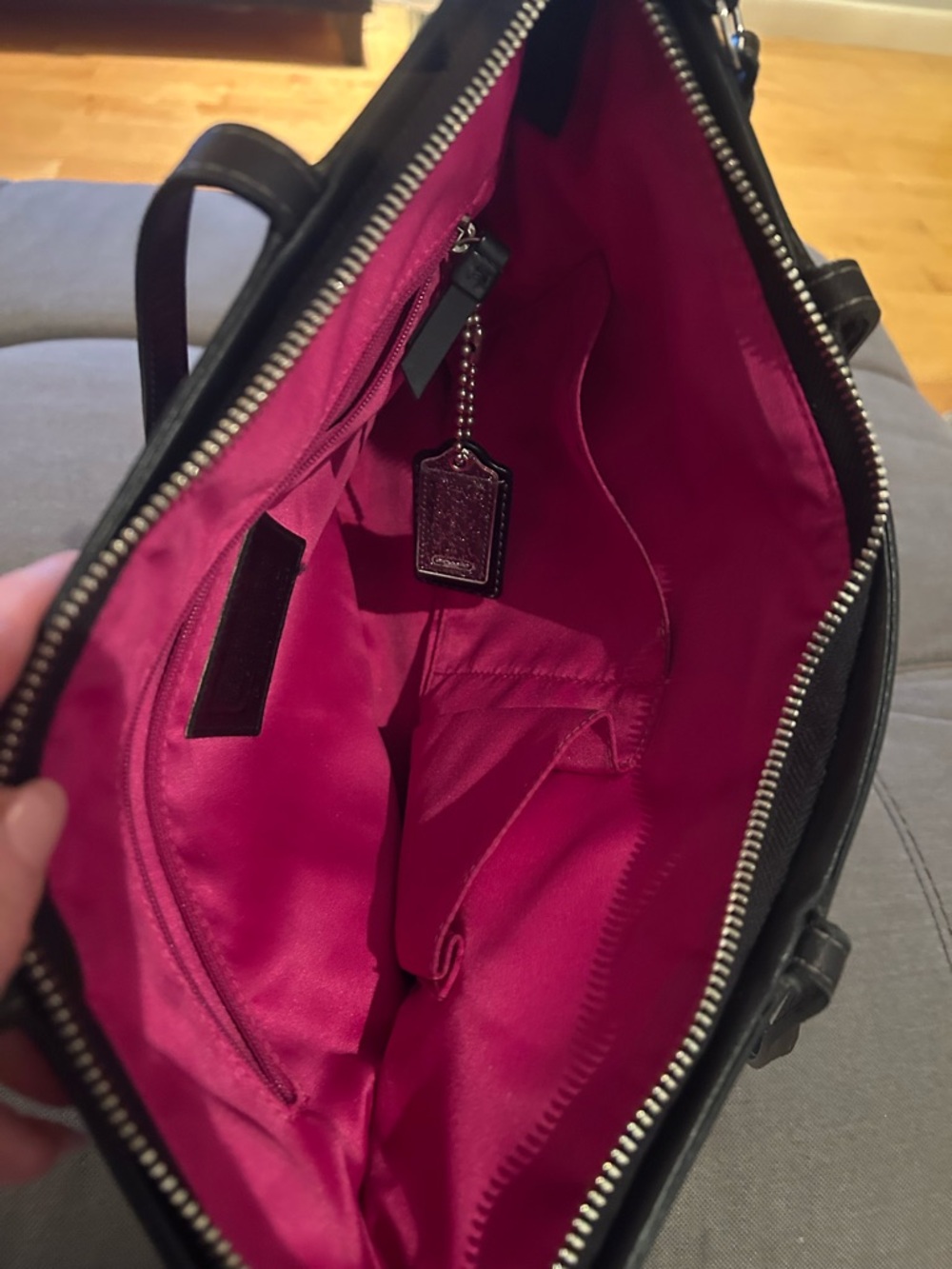 Coach Pink Plaid Signature Tote with Black Trim and Wristlet. Selling as a set! - Picture 3 of 6